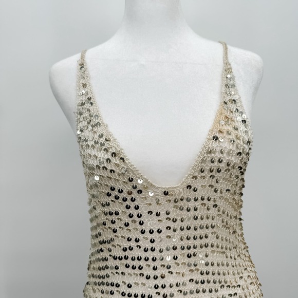 Retrofete Dress Marie Sequin Crochet Maxi White Ivory Gold Long XS / S Strappy - Picture 13 of 16